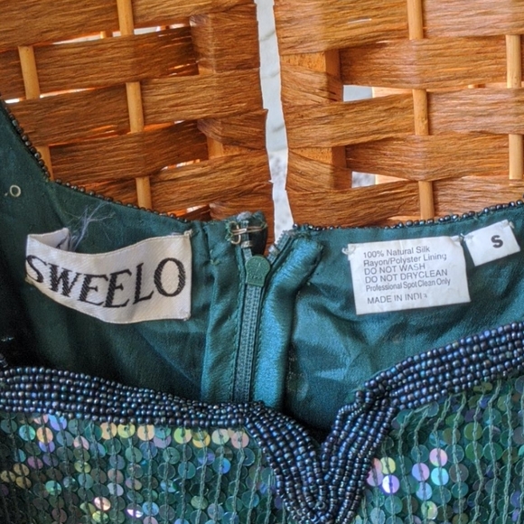 Vintage green sequin mini dress size S - Picture 5 of 7